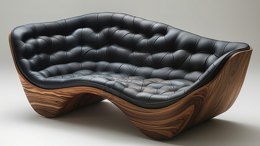 皮革和胡桃木组合的沙发背景图片