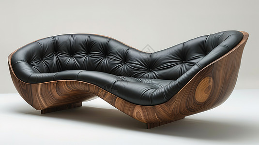 胡桃木皮革组合的沙发高清图片