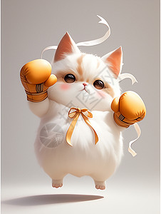搏击健身戴着拳套可爱的小花猫插画
