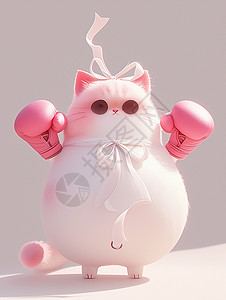 戴着拳套肥胖可爱的卡通小花猫背景图片