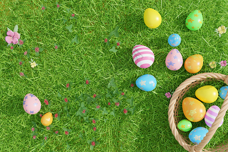 蛋生多个复活蛋在草坪上设计图片