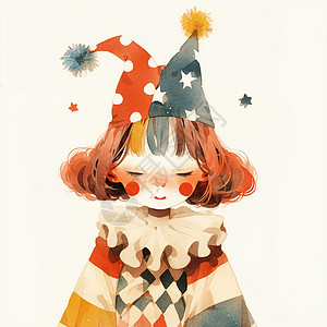 小丑装扮可爱的水彩风卡通女孩背景图片