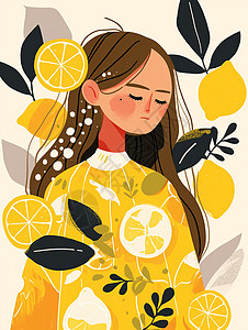 时尚扁平风柠檬主题卡通女人背景图片