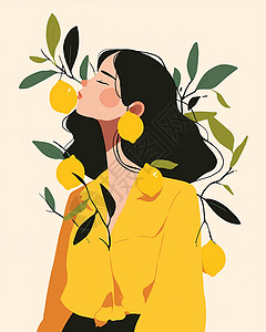 扁平风柠檬主题卡通女人背景图片