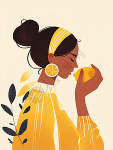 时尚柠檬主题扁平风卡通女人背景图片