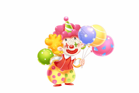 拿气球的美女愚人节卡通小丑拿彩色气球GIF高清图片