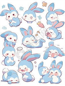 小兔子打伞表情可爱的卡通小兔子多个动作与表情插画