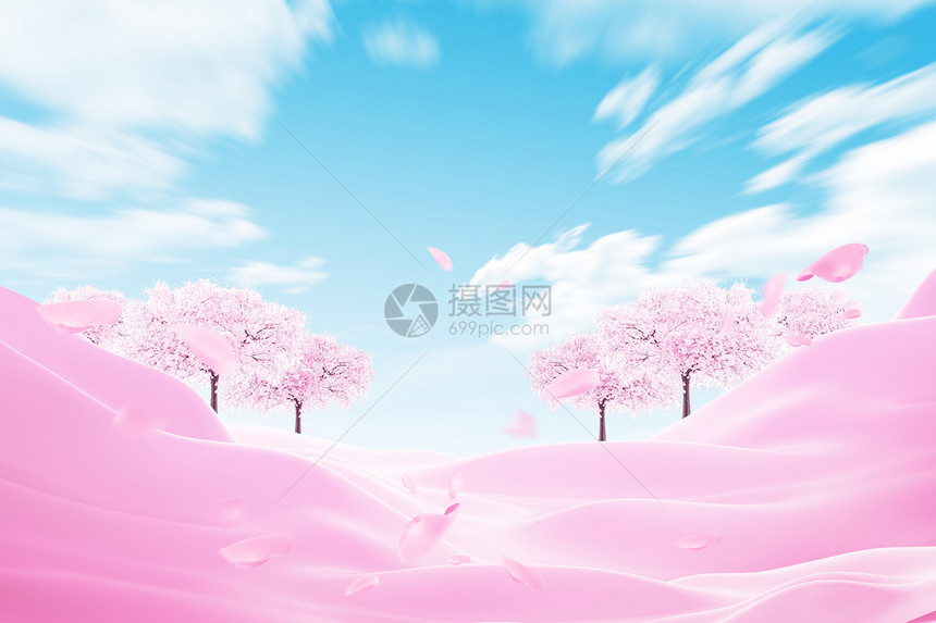 大气蓝天樱花背景图片