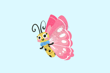 粉牡丹花素材手绘卡通手账贴纸素材粉蝴蝶插画