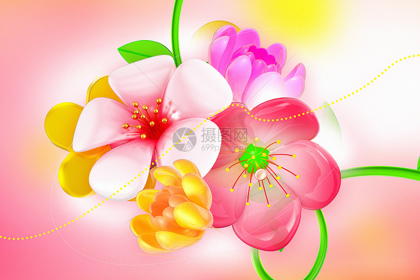 3D立体春季赏花背景图片