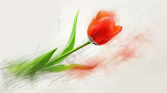 一朵红色花朵一朵郁金香白色背景插画