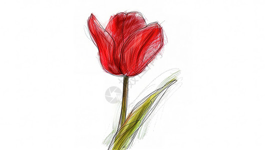 一朵红色花一朵手绘郁金香白色背景插画