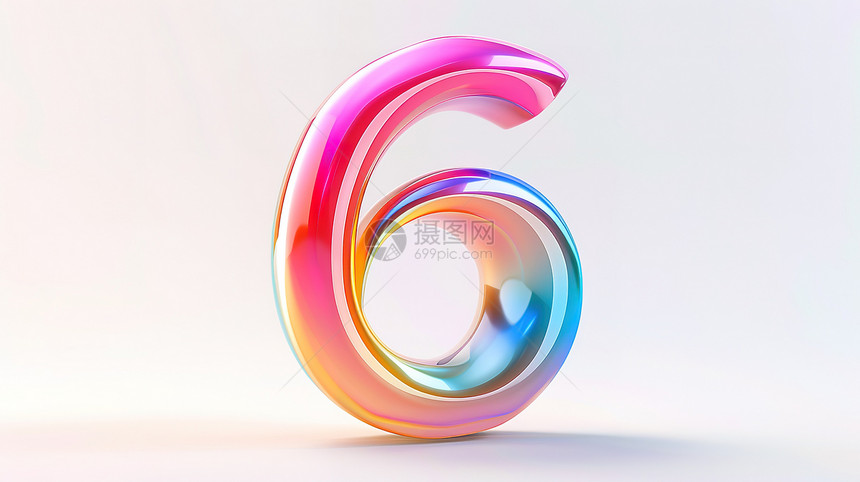 炫彩彩虹3D创意数字6图片