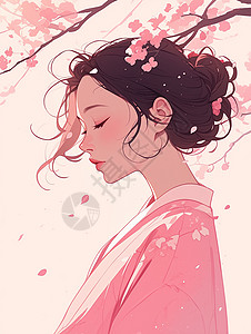 春天在粉色桃花树下优雅的女人背景图片