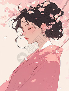 春天在粉色桃花树下女人背景图片