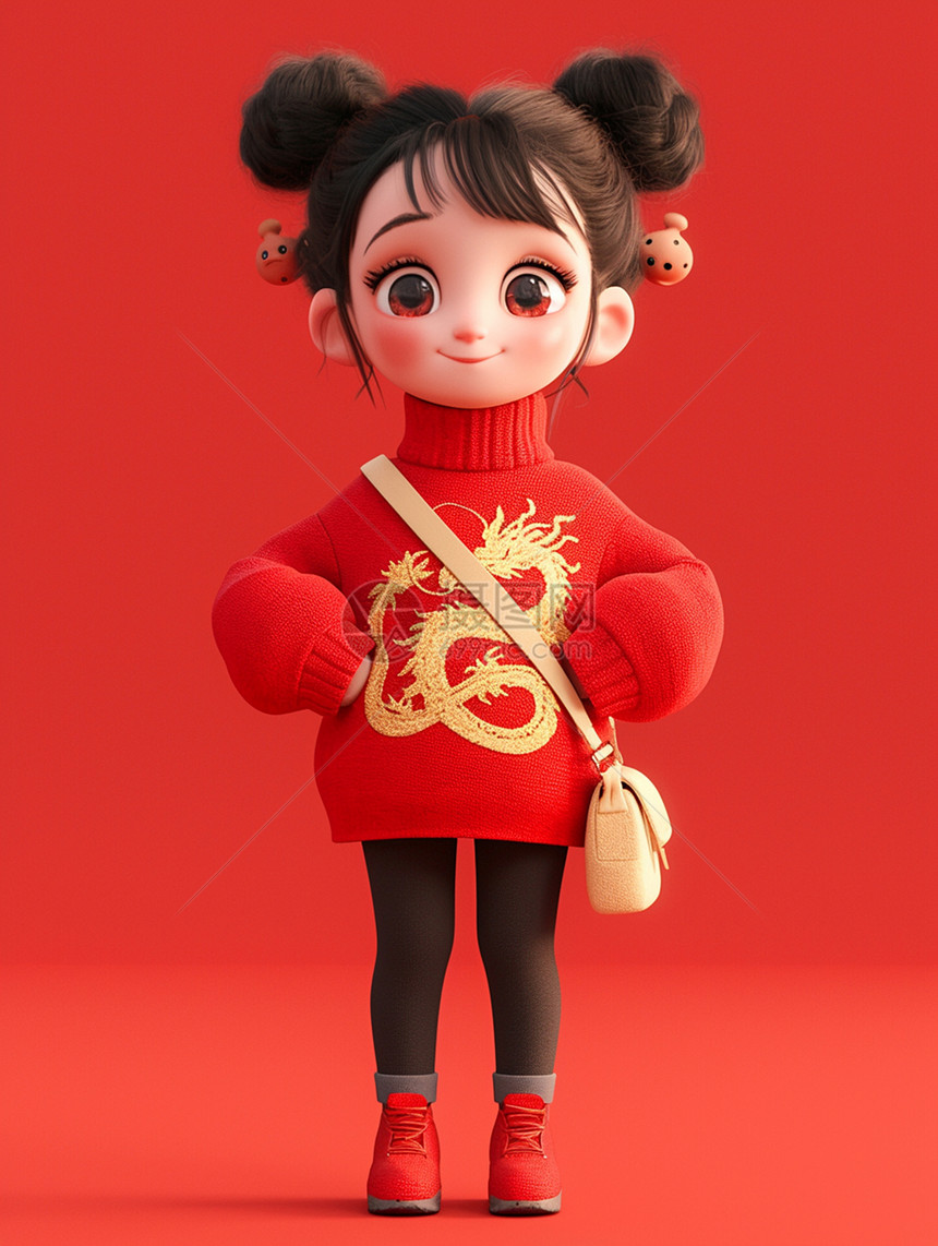 穿着喜庆的红色衣服可爱的小女孩图片