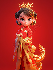 穿着的红色衣服可爱的卡通小女孩背景图片