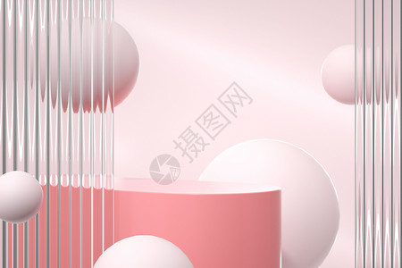 立体球体粉色玻璃展台设计图片