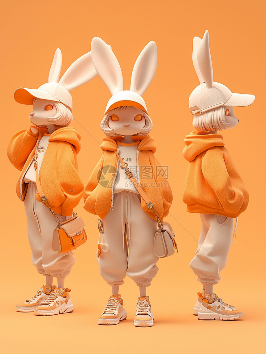 穿着时尚的打扮精致的可爱卡通小白兔图片