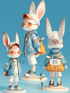 打扮精致的可爱卡通小白兔背景图片