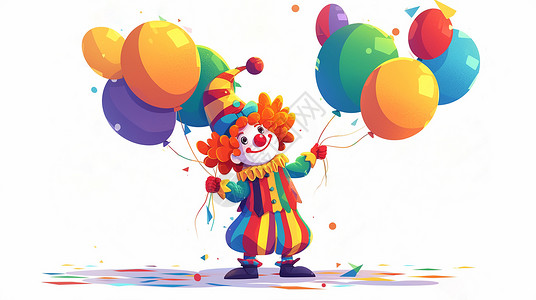 愚人节拿着彩色气球的卡通小丑高清图片