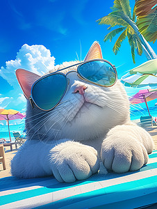 休闲度假的卡通小花猫背景图片