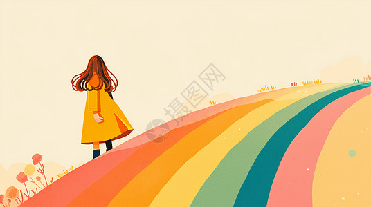 站在彩虹边上清新皮奥利安东阁卡通女孩高清图片