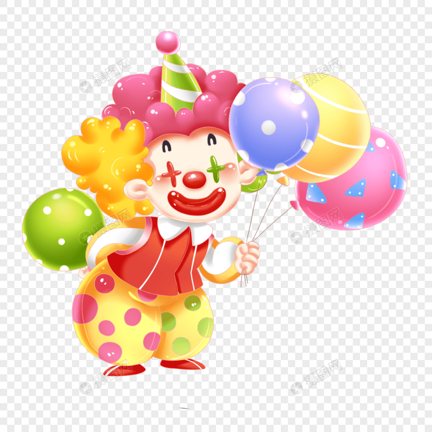 愚人节卡通可爱小丑拿彩色气球形象图片
