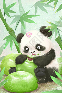 熊猫竹林大熊猫吃青团插画