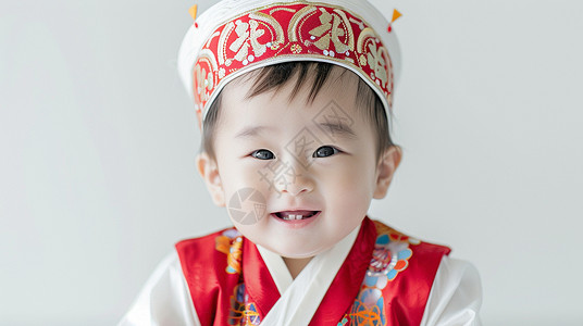 小孩子穿着民族风服饰开心笑的背景图片