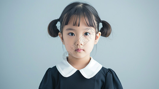 穿白色领衫齐刘海可爱的卡通小女孩背景图片