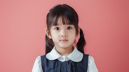 摄影学生小女孩穿白色衬衫彩色背景面带微笑插画