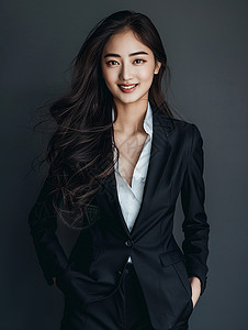 优雅穿着西装的职场亚洲女人高清图片