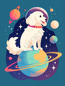 趴在星球上可爱的卡通小狗背景图片
