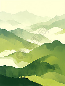 春天云雾缭绕的绿色山川风景背景图片