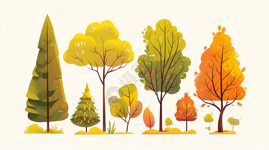 树造型各种造型可爱的卡通树插画