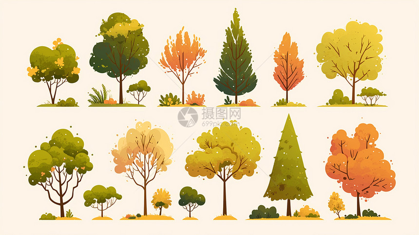 各种卡通造型树图片