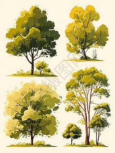 各种形态的卡通小树背景图片