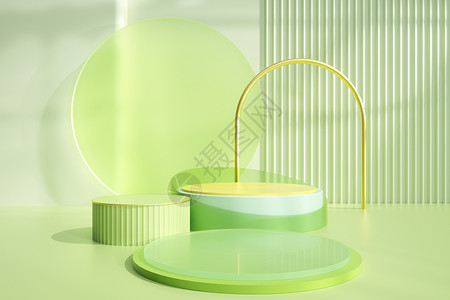 春季绿色3D立体绿色春季电商几何展台设计图片