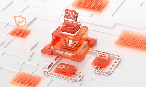 橙色场景3D商务金融场景设计图片