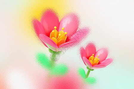 春季花展3D立体弥散玻璃风春季赏花背景设计图片