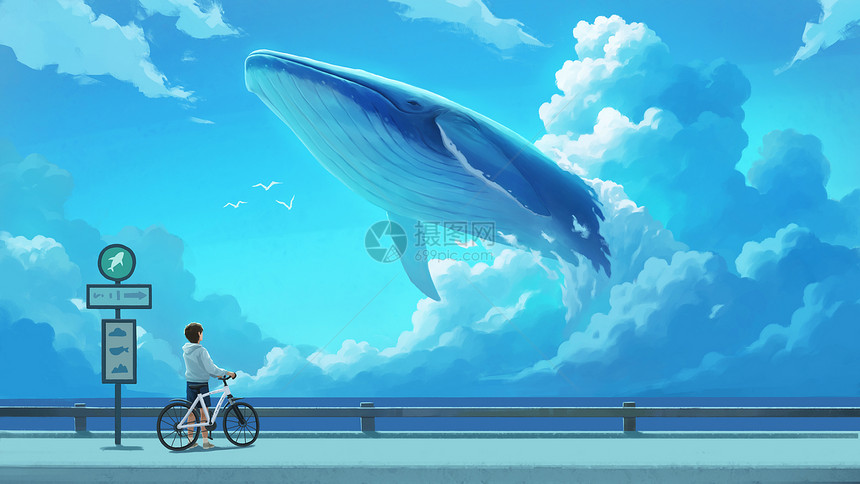 蔚蓝天海间的少年的鲸鱼图片