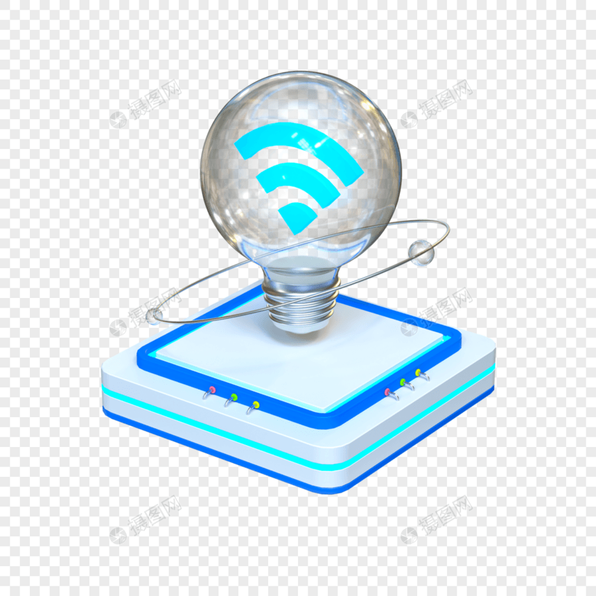 3D互联网灯泡图标科技展台玻璃免抠素材信号wifi图片