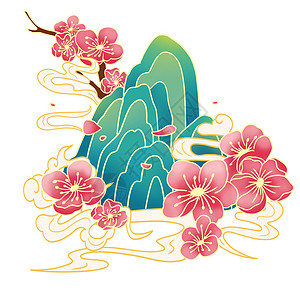 春天花篮元素绿色可爱桃花植物春天插画人物元素插画