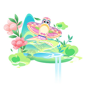 绿色可爱风筝植物春天插画人物元素高清图片
