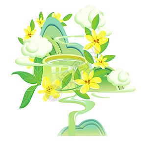 绿色可爱植物水井春天插画人物元素高清图片