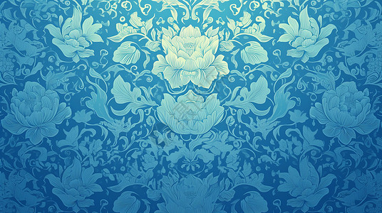蓝色斑斓图案蓝色复古卡通花朵花纹插画