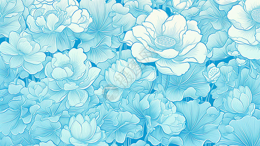 蓝色抽象复古卡通花朵花纹背景图片