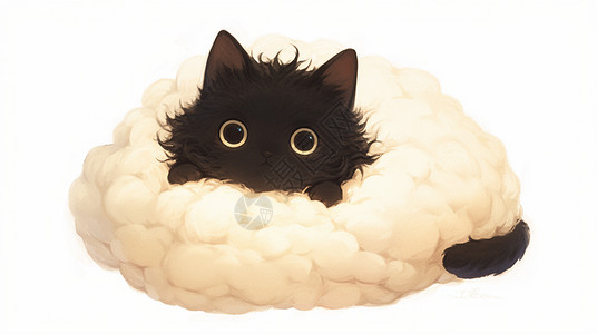 云朵上可爱的卡通小黑猫高清图片