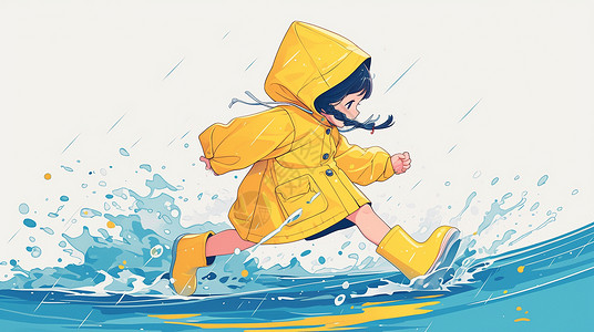 雨中奔跑在雨中努力奔跑的卡通小女孩插画